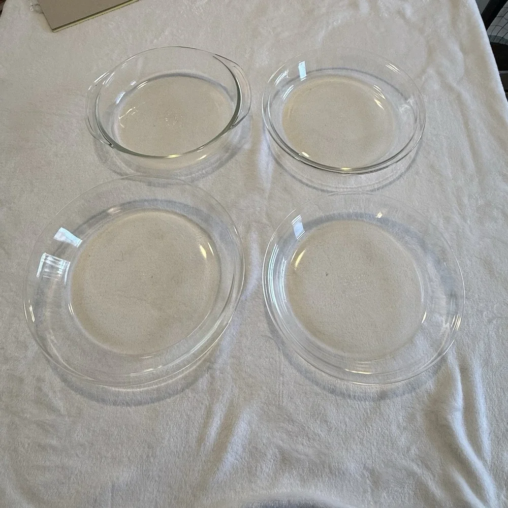 Vintage PYREX Clear Glass Bakeware Lot 221 209 210 Pie Plates Cake Dish USA